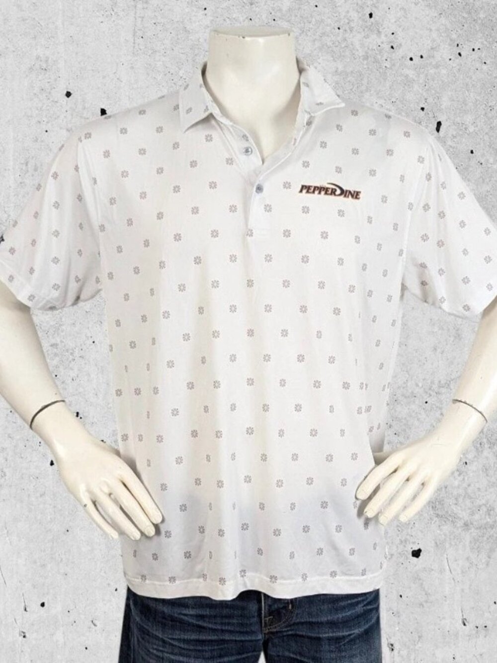 Linksoul Gold Polo Shirt Size Large Pepperdine Floral Burst